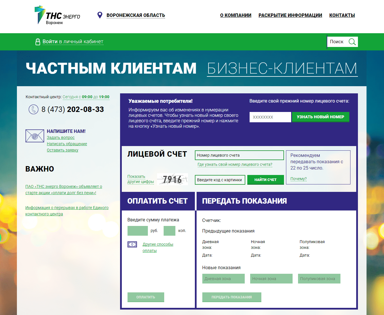 ТНС Энерго Воронеж официальный сайт
